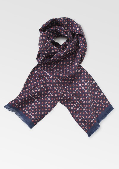 Navy Scarf with Red Design Pattern