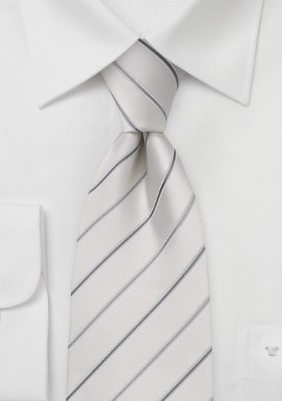 White and Silver Striped Silk Tie