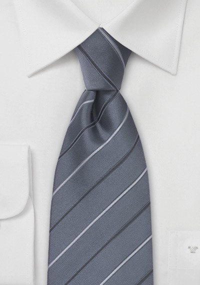 Gray Striped Silk Necktie