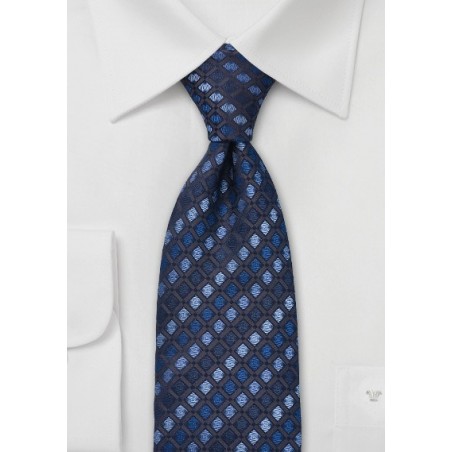 Blue Silk Tie with Diamond Pattern
