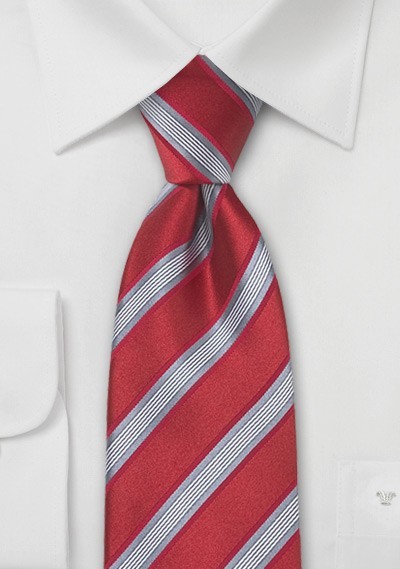 Bright Red and Gray Striped Tie