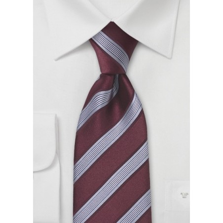Burgundy and Silver Striped Tie