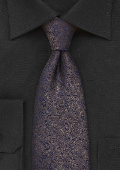 Dark Brown and Blue Paisley Tie
