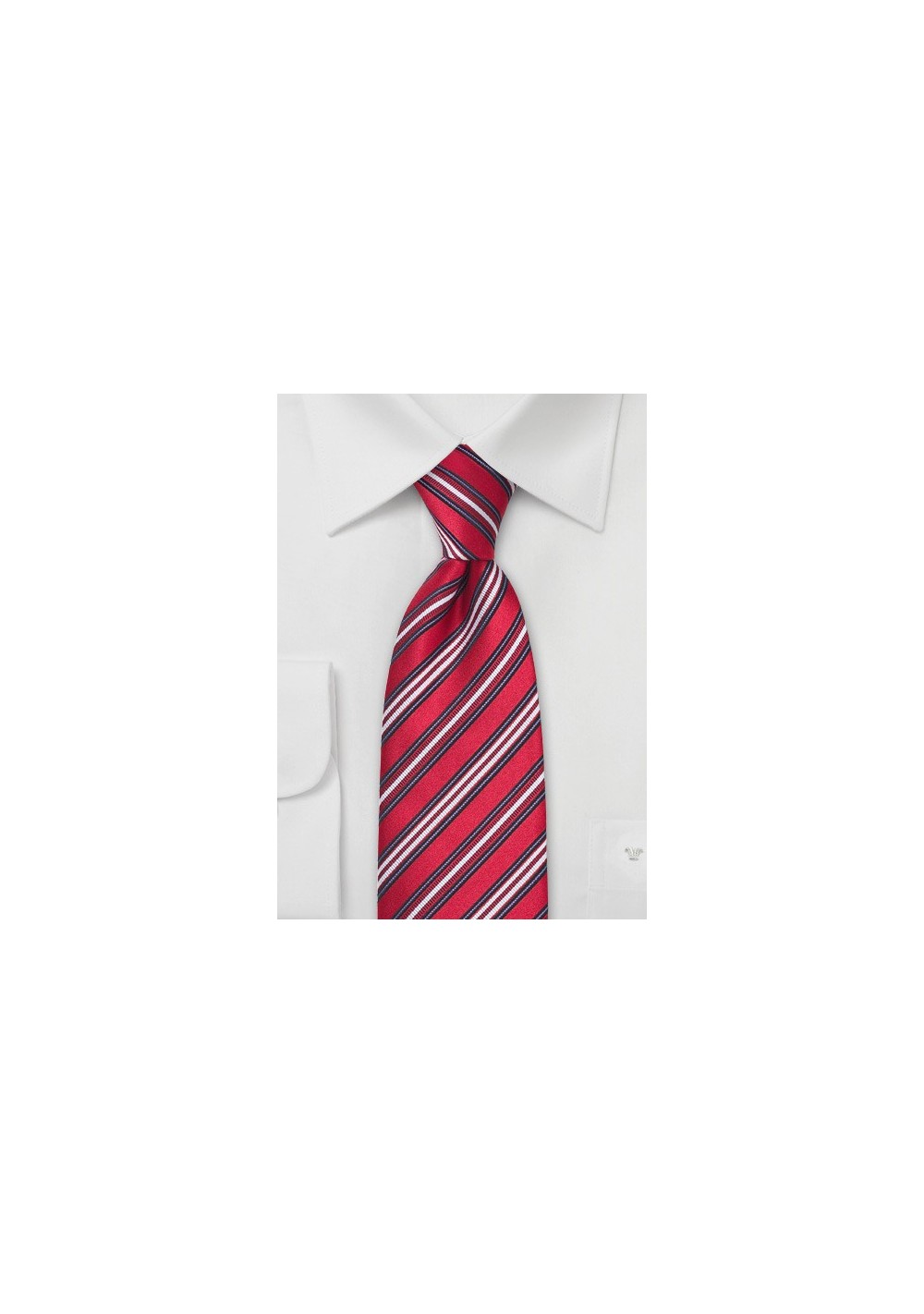 Fire-Red and Blue Striped Silk Tie