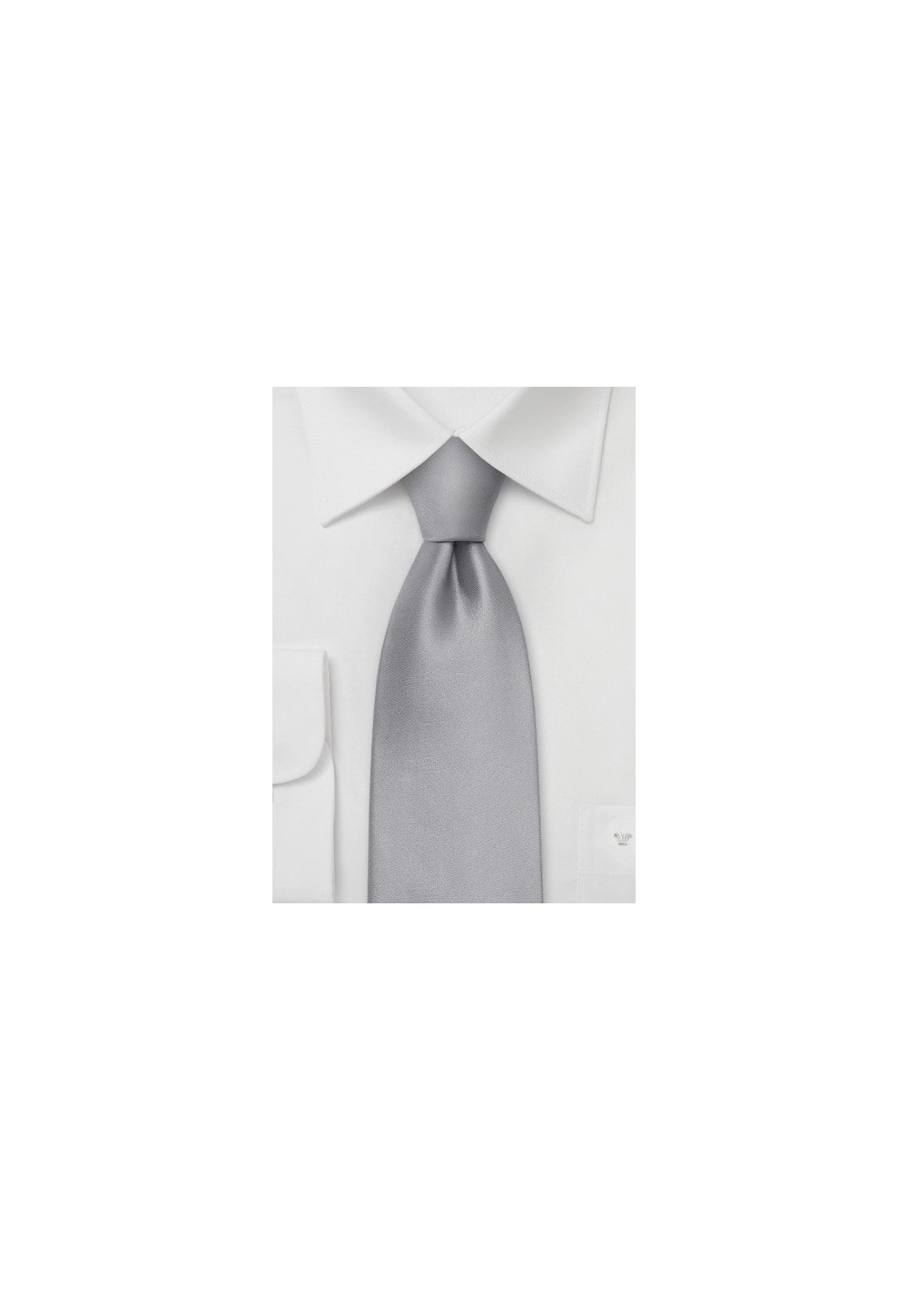 XL Bright Silver Silk Tie