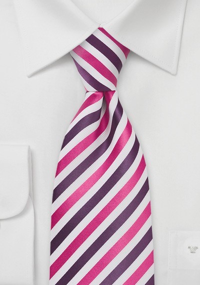 Purple, Magenta, White Striped Tie