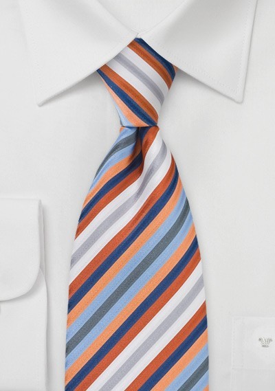 Striped Tie in Orange, Blue, White