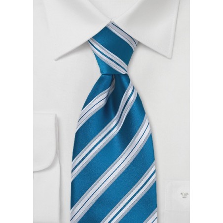 Bright Teal Blue Striped Tie