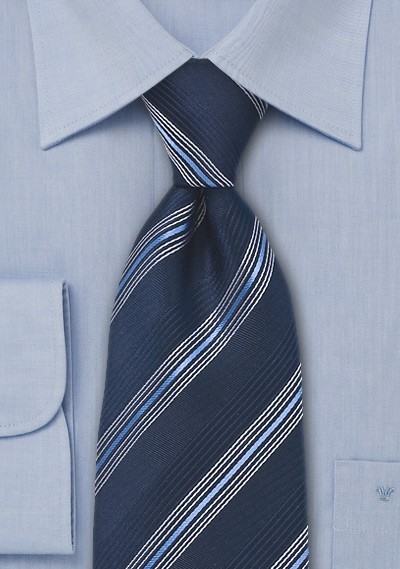 Modern Navy Blue Striped Tie