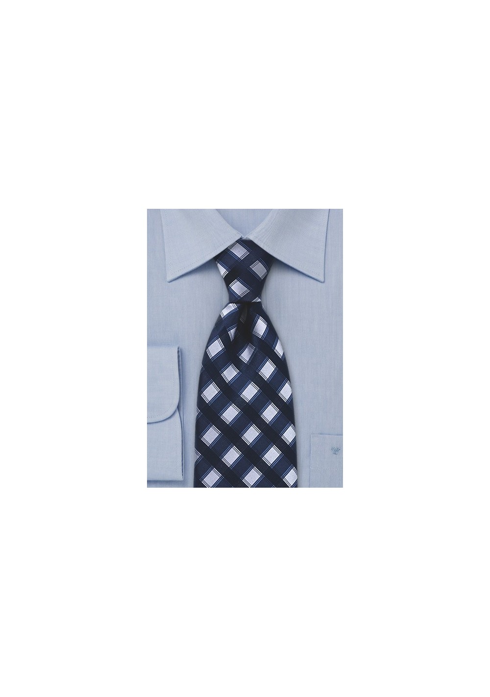 Navy and Silver Checkered Tie
