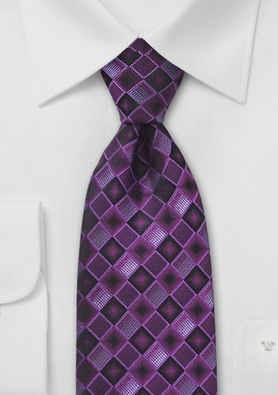 Retro Check Patterned Purple Tie