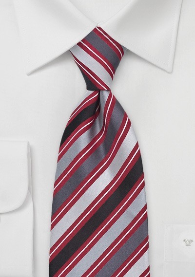 Striped Tie in Silver, Gray, Red