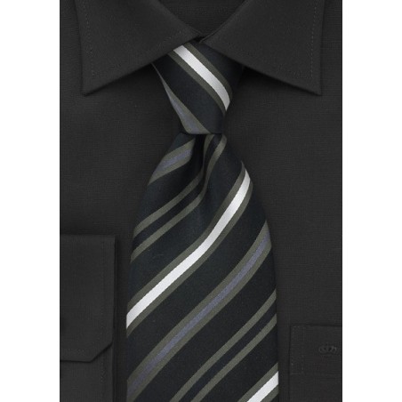 Striped Tie in Black, Olive, Silver