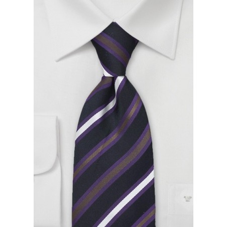 Modern Striped Tie in Black, Purple, Silver