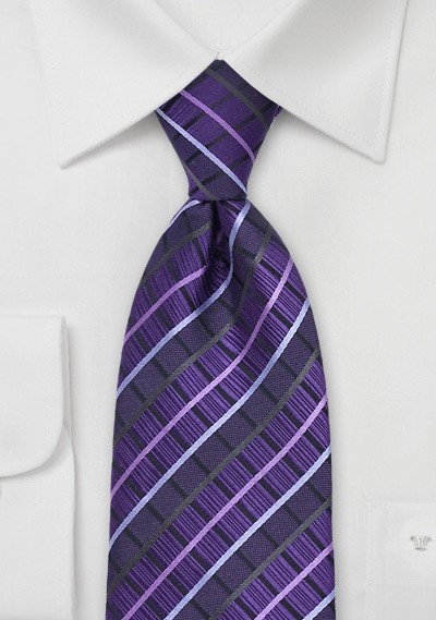 Purple Checkered Silk Tie