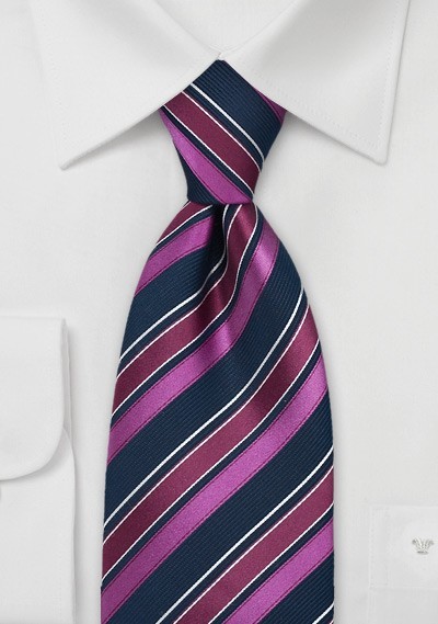 Fuschia and Navy Striped Tie