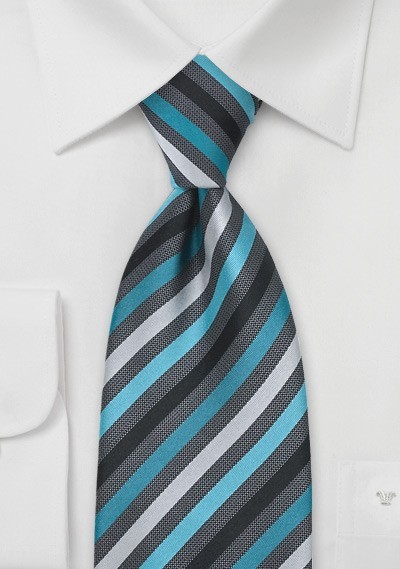 Teal and Gray Striped Tie
