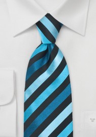 Teal, Turquoise, Black Striped Tie