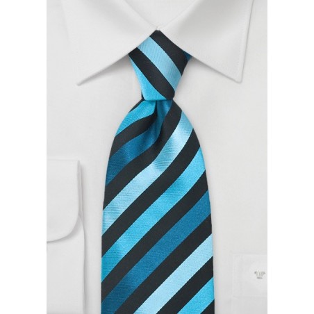 Teal, Turquoise, Black Striped Tie