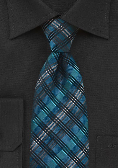 Modern Plaid Tie in Blue