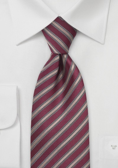 Dark Red Tie with Bronze Stripes