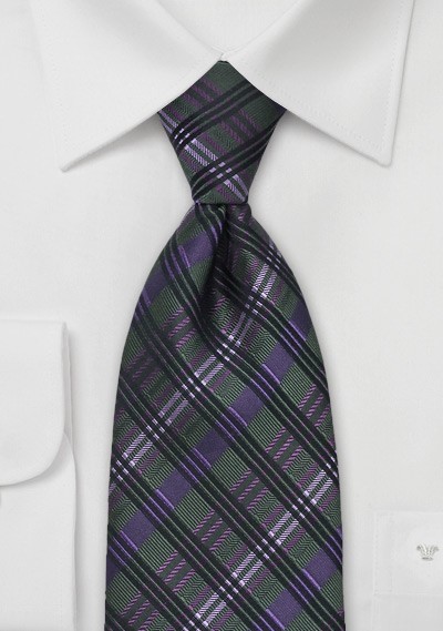 Checkered Tie in Green & Purple
