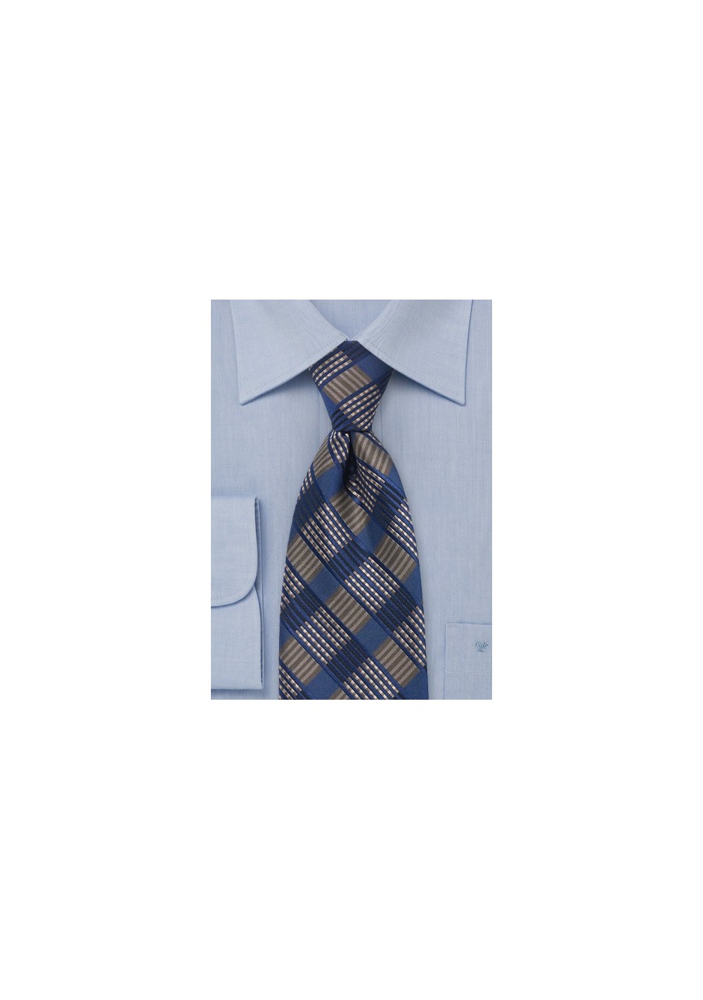Checkered Tie in Navy & Brown