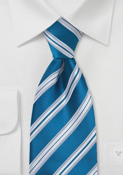 Extra Long Teal Blue Striped Tie