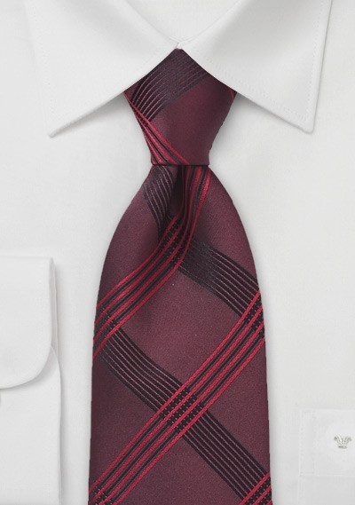 Wine Red Striped Necktie