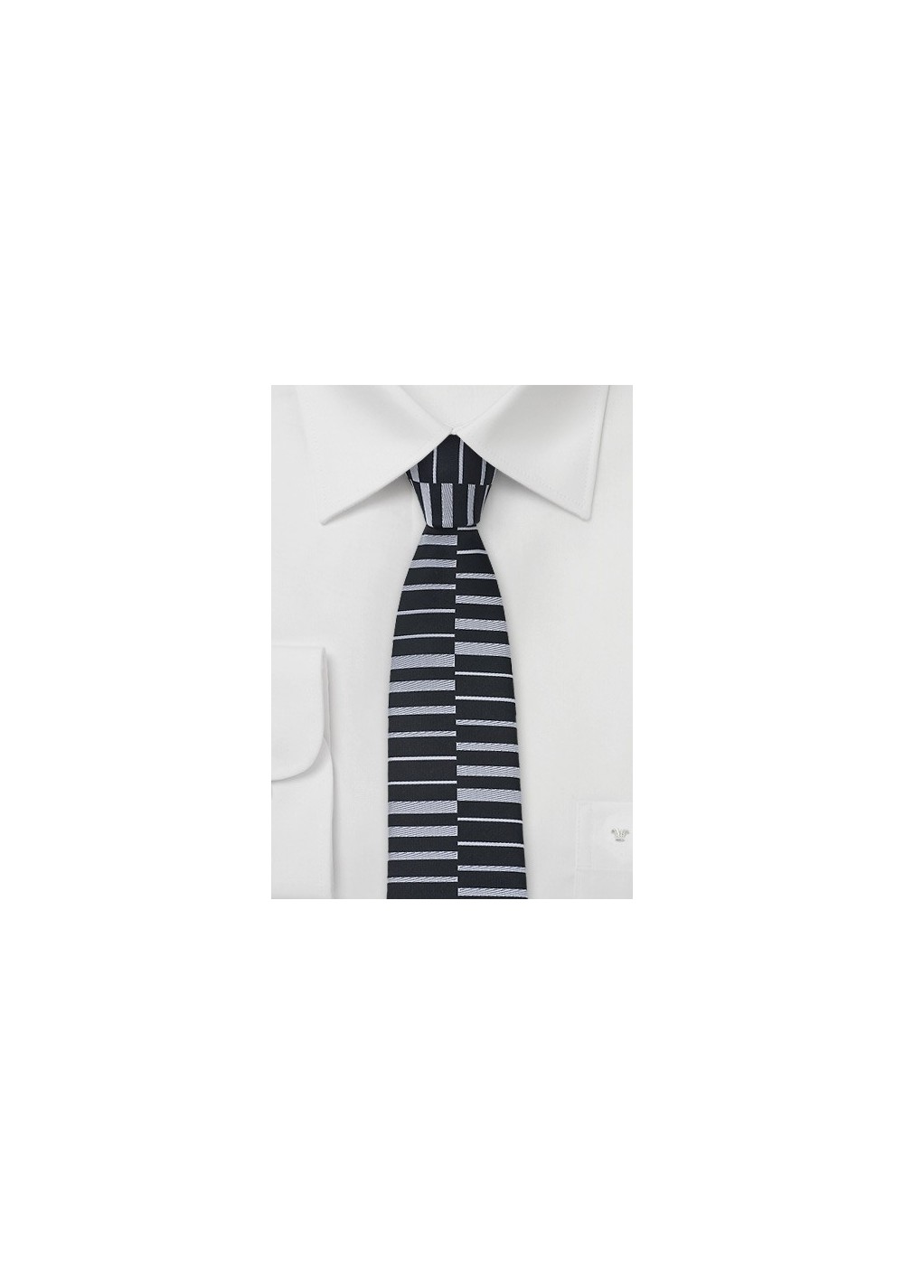 Skinny Striped Tie in Black and Silver