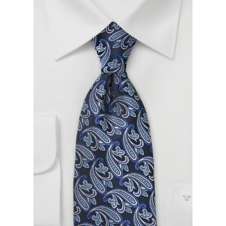 Persian Paisley Tie in Charcoal and Blues