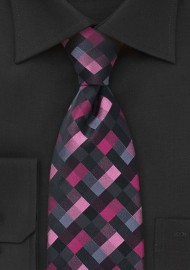 Patchwork Patterned Tie in Pinks and Blacks