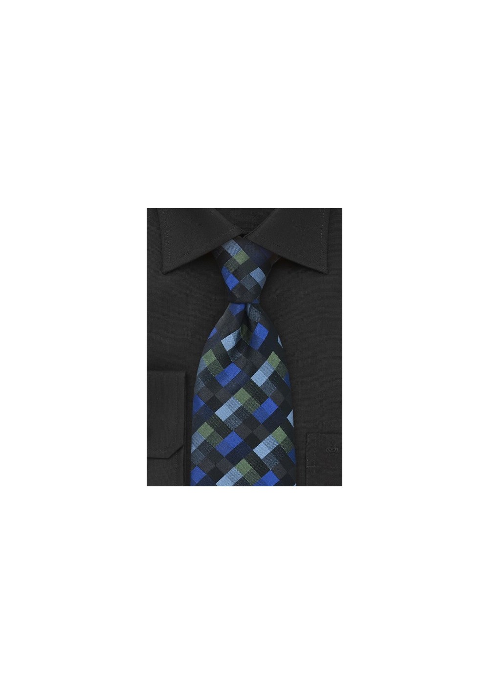 Blue and Black Patchwork Patterned Tie