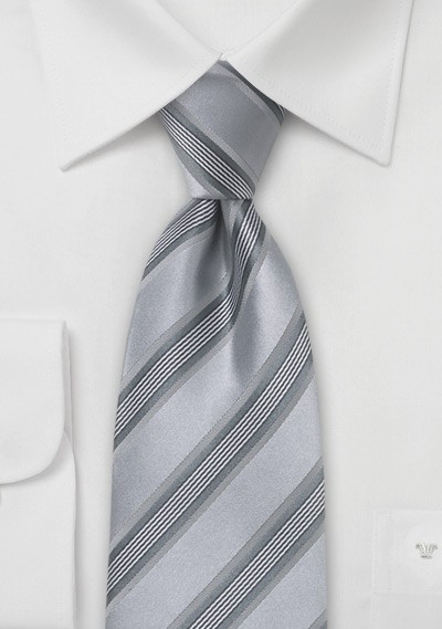 Festive Silver Striped Silk Tie in XL