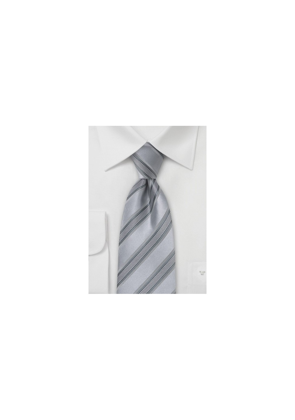 Festive Silver Striped Silk Tie in XL