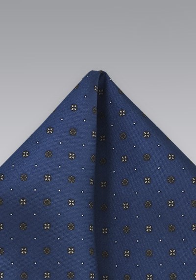 Patterned Pocket Square in Blue and Gold