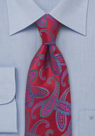 Modern Red Paisley Tie