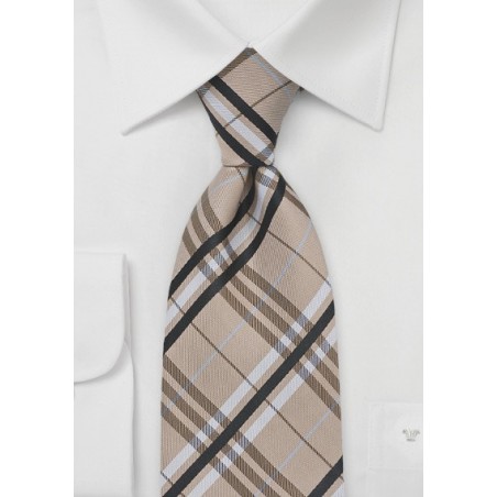 Modern Plaid Tie in Tan