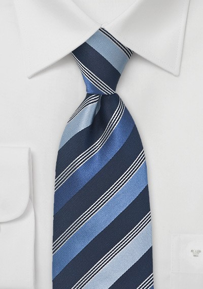 Asymmetrical Striped Tie in Tonal Blues