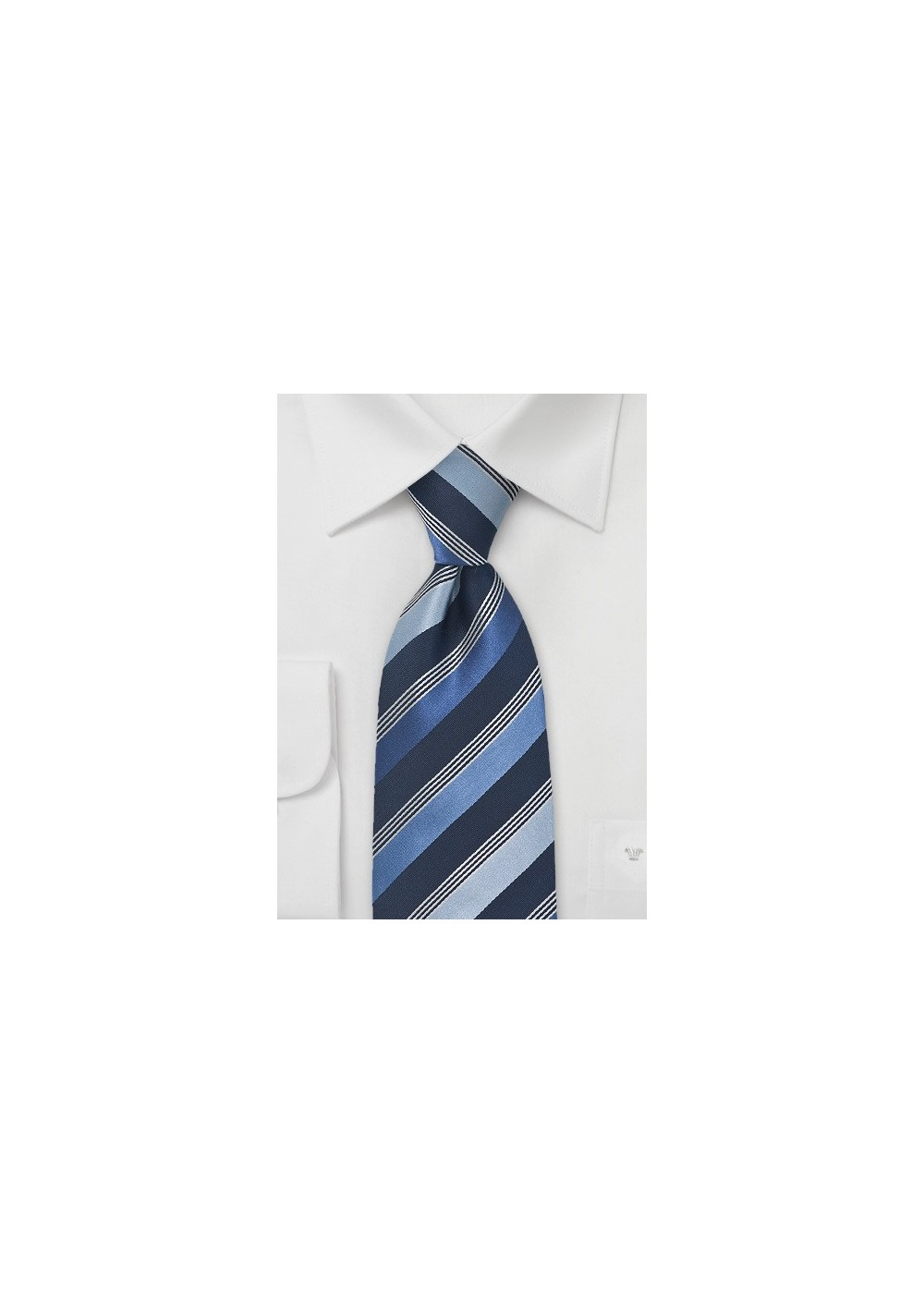 Asymmetrical Striped Tie in Tonal Blues