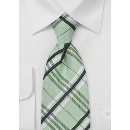 Plaid Patterned Tie in Pistachio Green