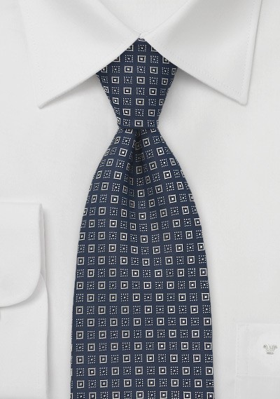 Square Patterned Tie in Gold and Navy