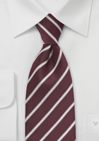 Burgundy and White Striped Tie