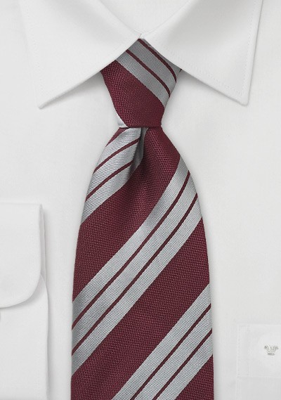Modern Burgundy and Silver Striped Tie