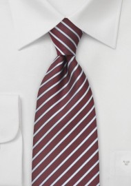 Striped Tie in Burgundy and Silver