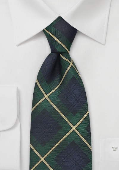 Tartan Plaid Tie in Navy and Green