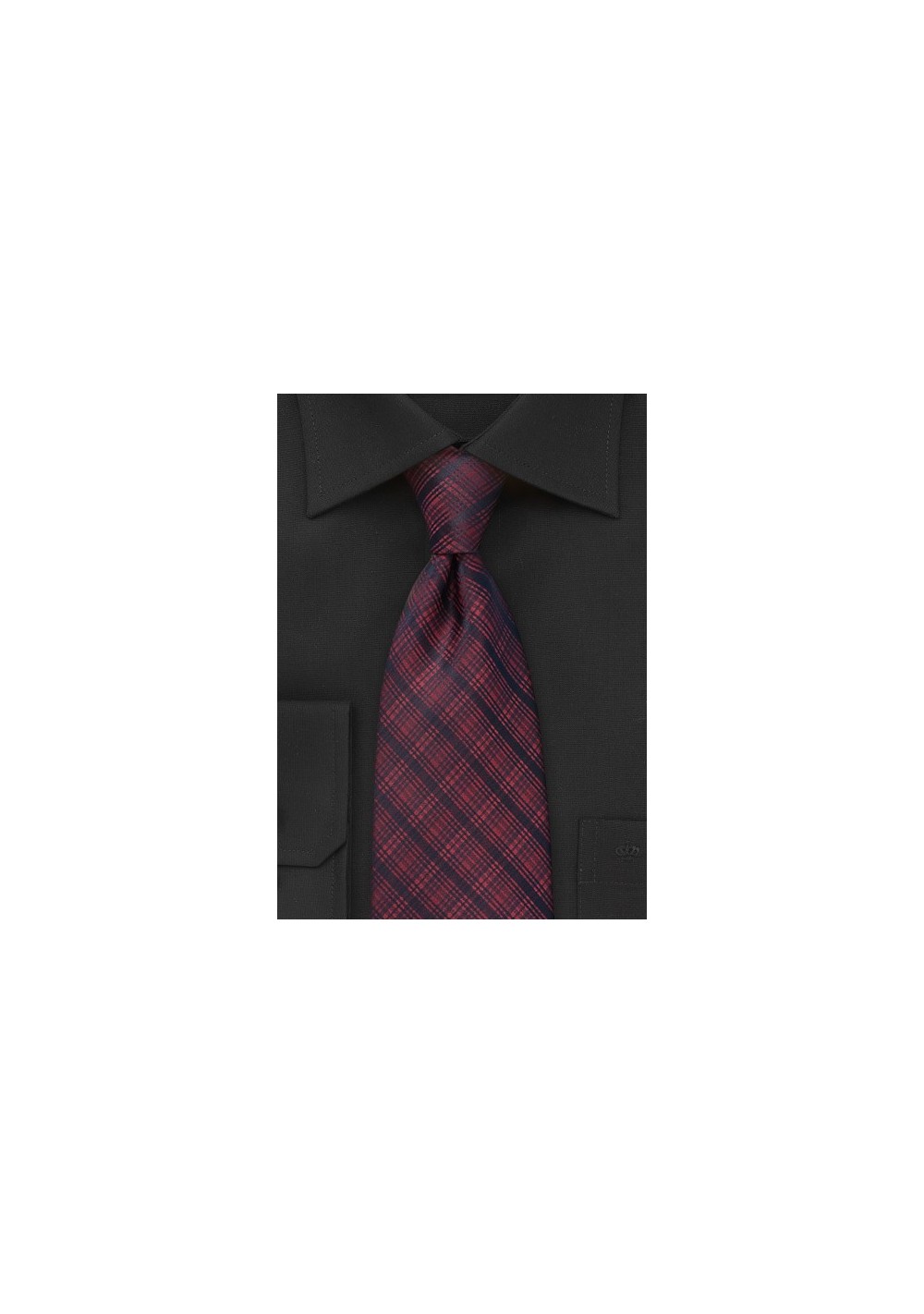 Modern Plaid Tie in Dark Red