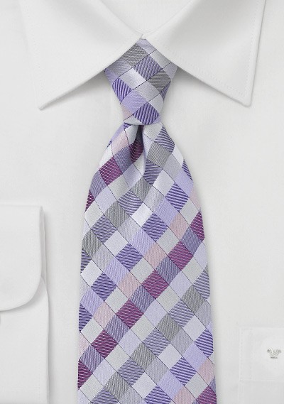 Patchwork Tie in Silvers and Purples