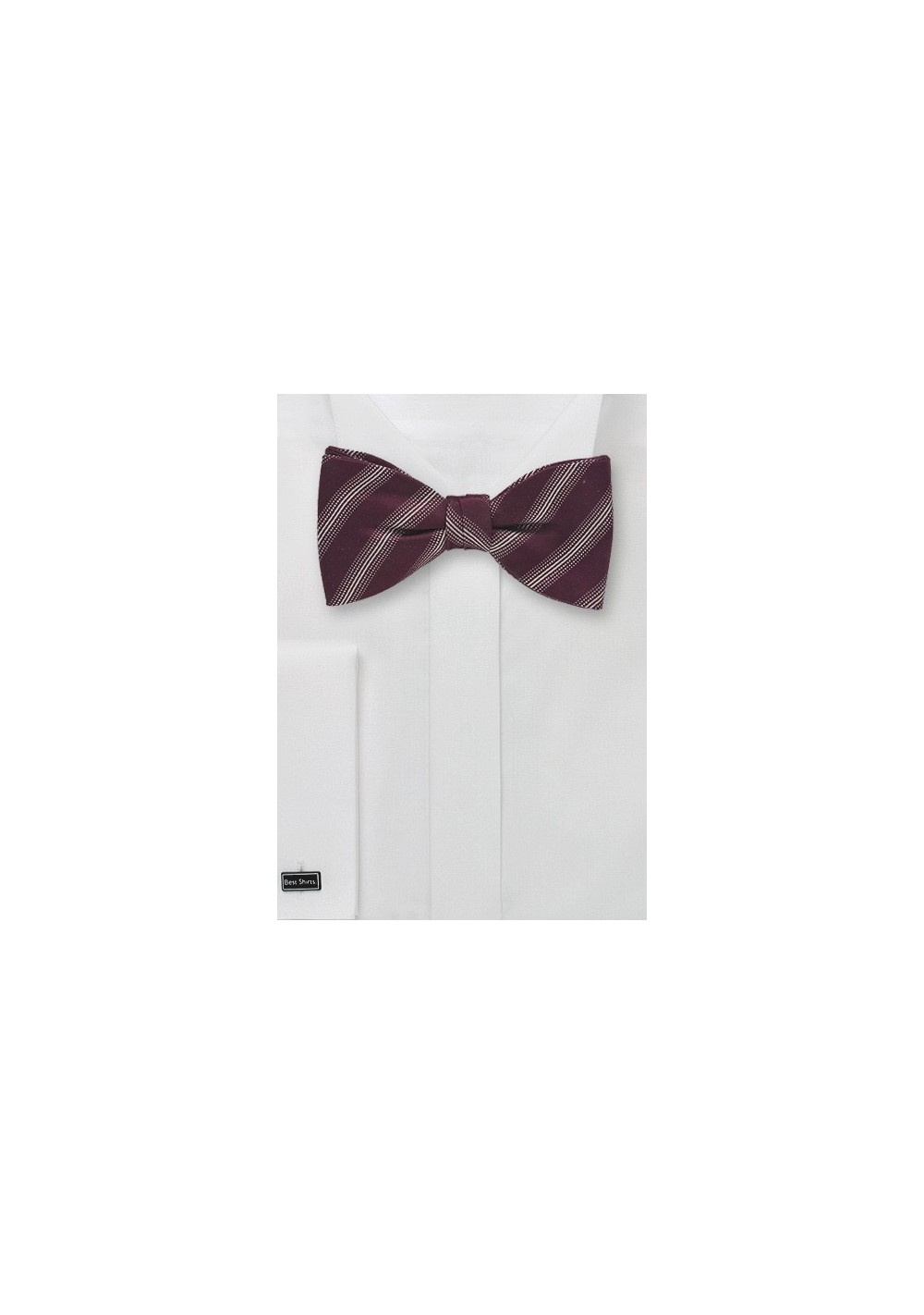 Burgundy and Silver Striped Bow Tie