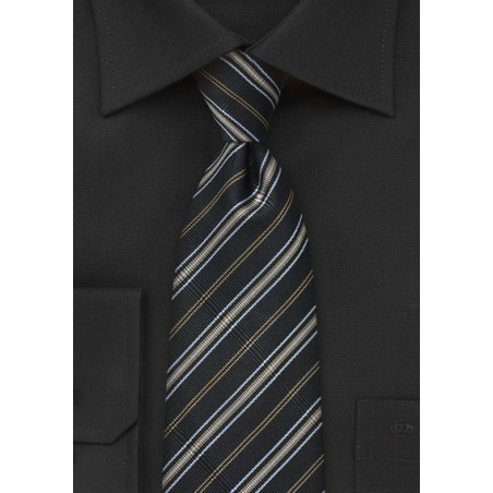 Ribbed Tie in Black, Gold and Silver